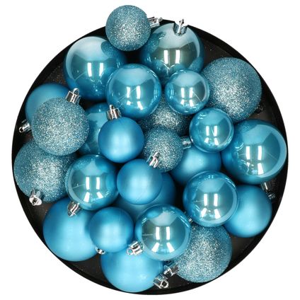 Decoris kerstballen - 30x -ijs blauw 4, 5 en 6 cm -kunststof