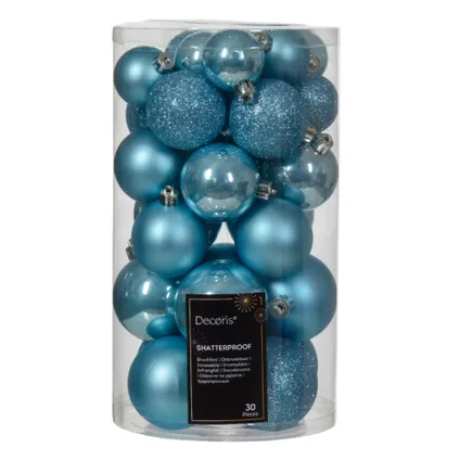 Decoris kerstballen - 30x -ijs blauw 4, 5 en 6 cm -kunststof 2