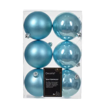Decoris kerstballen - 6x -ijs blauw 8 cm -kunststof