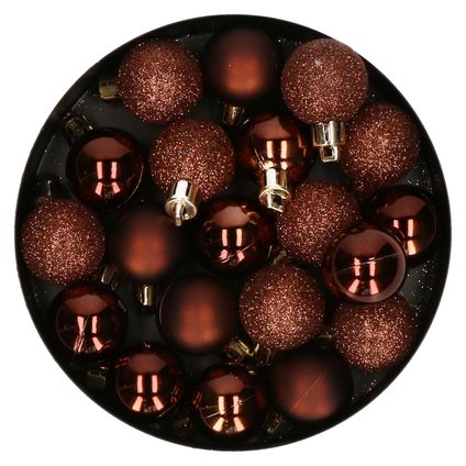Cosy at Home mini kerstballen - kunststof -20x - 3 cm -donkerbruin