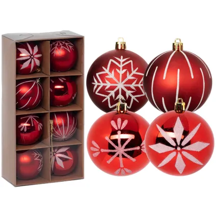 Feeric lights and christmas kunststof kerstballen- 8x- 8cm -rood 2