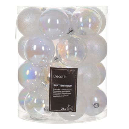 Decoris kunststof kerstballen - 25x stuks - 8 cm -transparant parelmoer