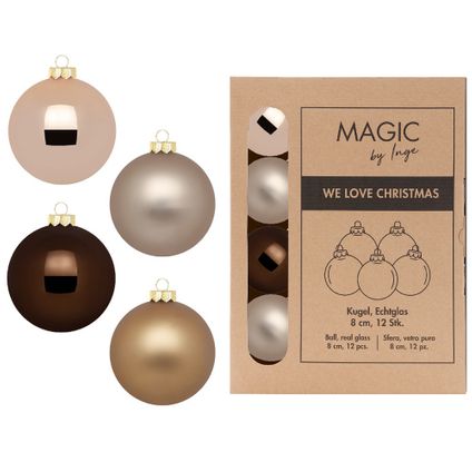Inge Christmas Goods kerstballen van glas- 12x bruin tinten -8 cm