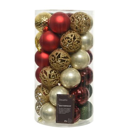 Decoris kerstballen - 37x -rood/goud/parel/groen 6 cm -kunststof