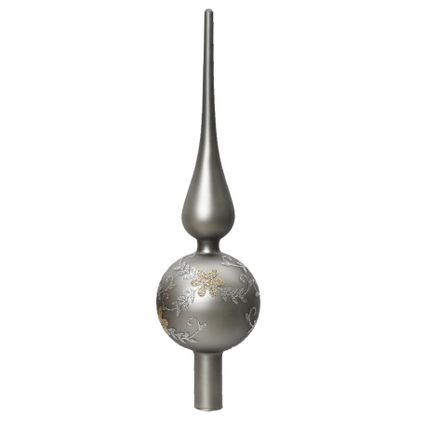 Decoris kerstboompiek - 31 cm - glas - zilver/grijs