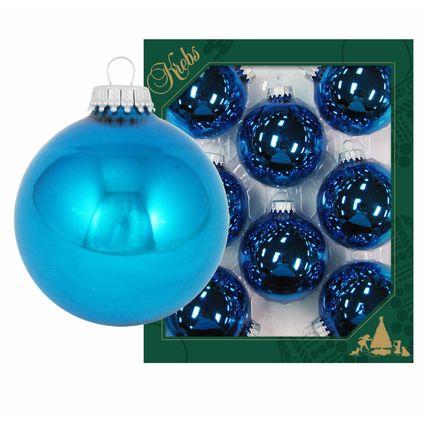 Krebs Kerstballen - 8 stuks - blauw - glas - 7 cm