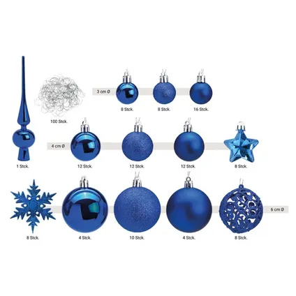 G. Wurm Kerstballen - 111 stuks - blauw - kunststof - 3-4-6 cm 3