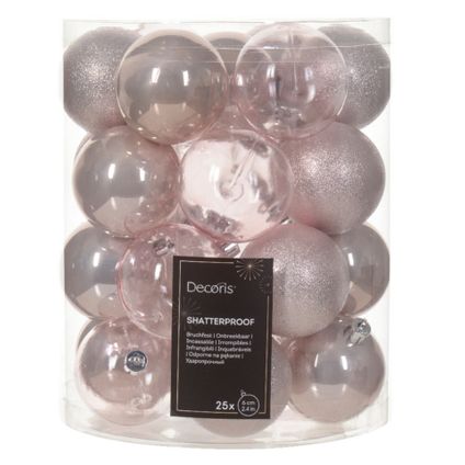 Decoris kunststof kerstballen - 25x stuks - 8 cm -lichtroze