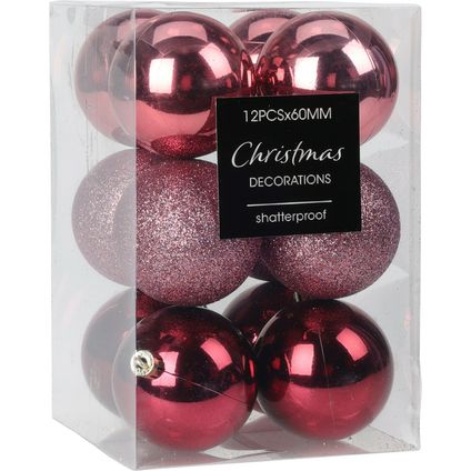 Christmas Decoration Kerstballen - 12x - roze - 6 cm - kunststof