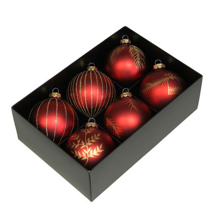 Othmar Decorations kerstballen - luxe - 6x - glas - 8 cm - rood