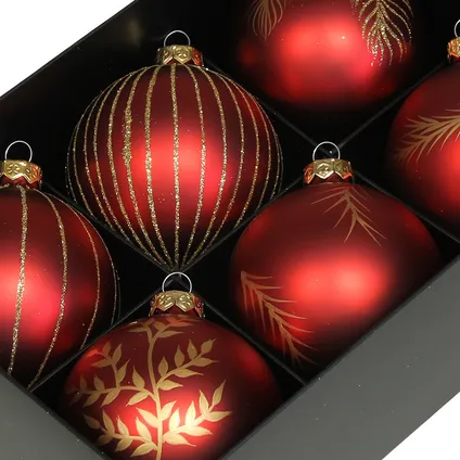 Othmar Decorations kerstballen - luxe - 6x - glas - 8 cm - rood 2
