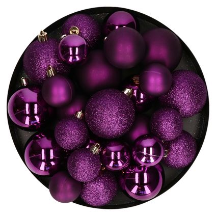 Decoris kerstballen - 30x -paars 4, 5 en 6 cm -kunststof