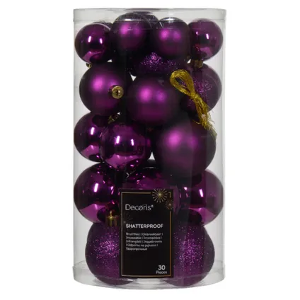 Decoris kerstballen - 30x -paars 4, 5 en 6 cm -kunststof 2