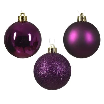 Decoris kerstballen - 30x -paars 4, 5 en 6 cm -kunststof 3