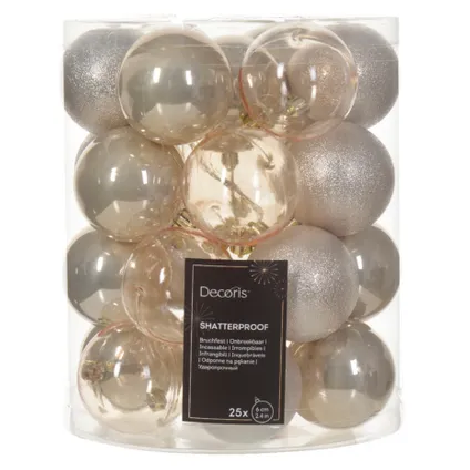 Decoris kunststof kerstballen - 25x stuks - 8 cm -champagne 2
