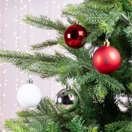 Decoris kerstballen -30x rood/wit parelmoer/zilver 6cm -kunststof 3
