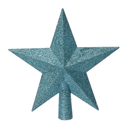 Decoris kerstpiek ster - ijs blauw - kunststof - 19 cm