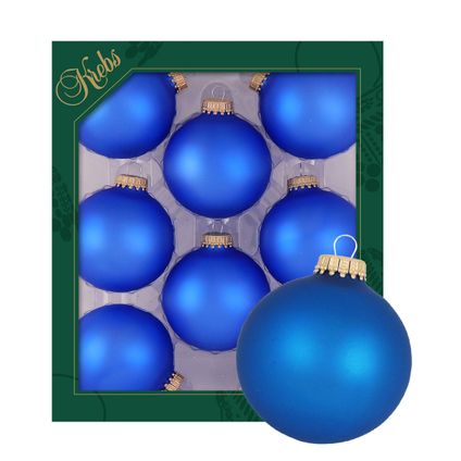 Krebs kerstballen - 8x stuks - velvet blauw - glas - 7 cm - mat