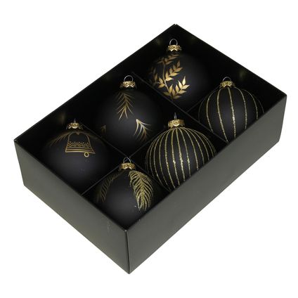 Othmar Decorations kerstballen - 6x - glas - 8 cm - zwart