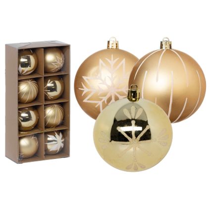 Feeric lights and christmas kunststof kerstballen- 8x- 8cm -goud