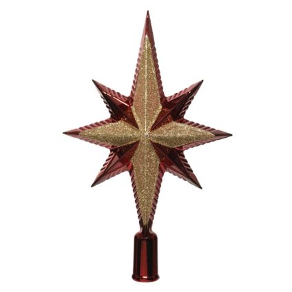 Decoris kerstpiek ster - donkerrood/goud - kunststof - 25,5 cm