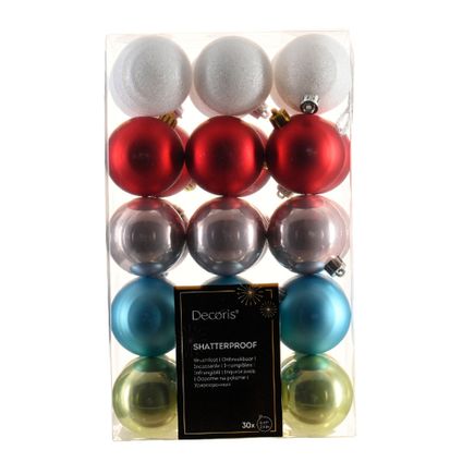 Decoris kerstballen -30x - gekleurd - 6 cm - kunststof
