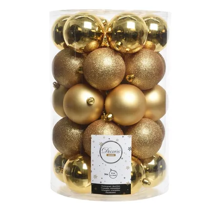 Decoris Kerstballen - 34ST - goud - kunststof - glans/mat - 8 cm