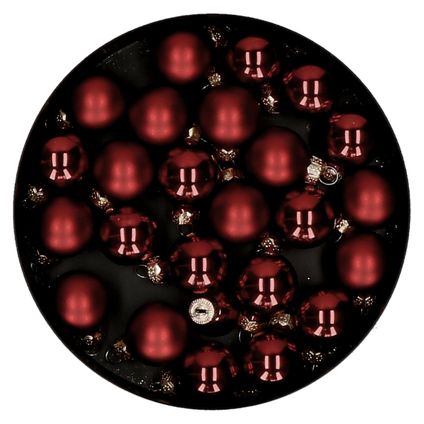 Othmar Decorations kleine kerstballetjes glas -24x -donkerrood -2,5 cm