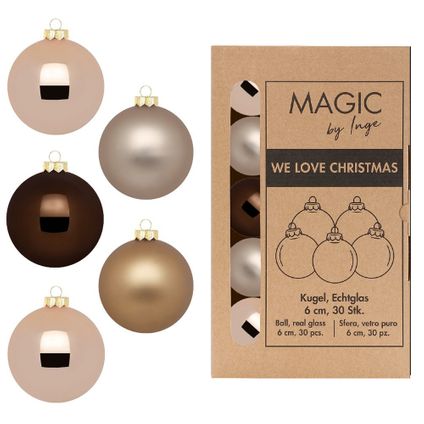 Inge Christmas Goods Kerstballen van glas - 30x - bruin - 6 cm