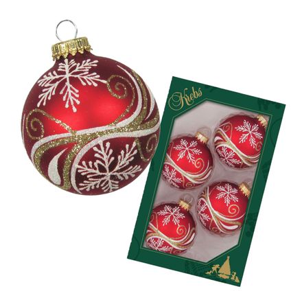 Krebs luxe gedecoreerde kerstballen - 4x stuks - rood - 7 cm