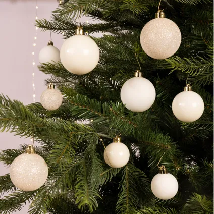 Decoris kerstballen - 30x -wol wit 4, 5 en 6 cm -kunststof 6