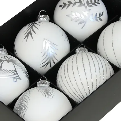 Othmar Decorations kerstballen - luxe - 6x - glas - 8 cm - wit 2