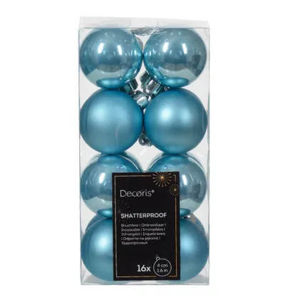 Decoris kleine kerstballen - 16x -ijs blauw 4 cm -kunststof 2