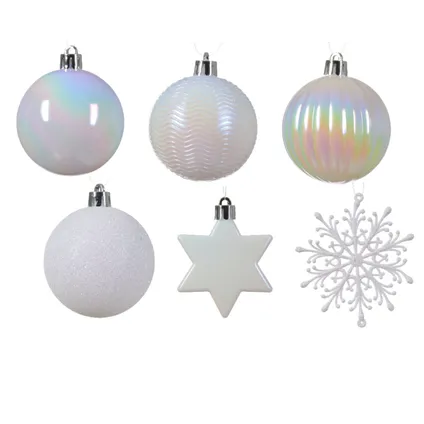 Decoris kerstballen en ornamenten - 40x - kunststof - parelmoer wit - mix 2