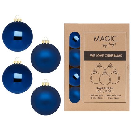 Inge Christmas Goods Kerstballen van glas - 12x -nachtblauw -8 cm