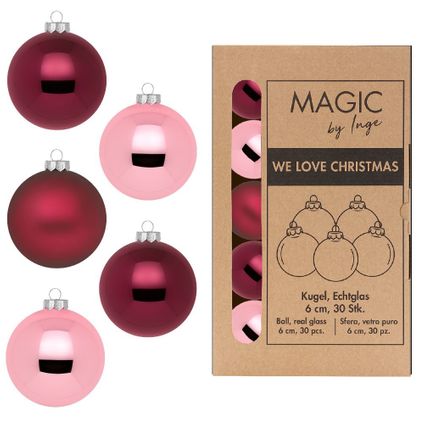 Inge Christmas Goods Kerstballen van glas - 30x - roze- 6 cm