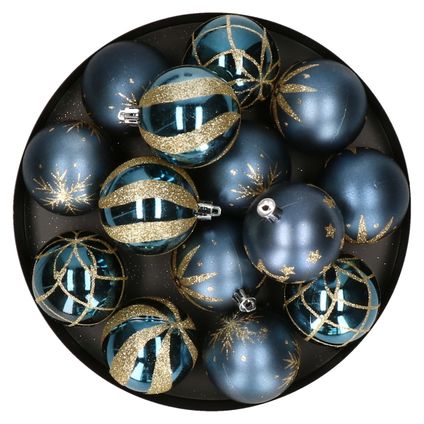 Feeric Christmas gedecoreerde kerstballen -25x - 6cm - blauw