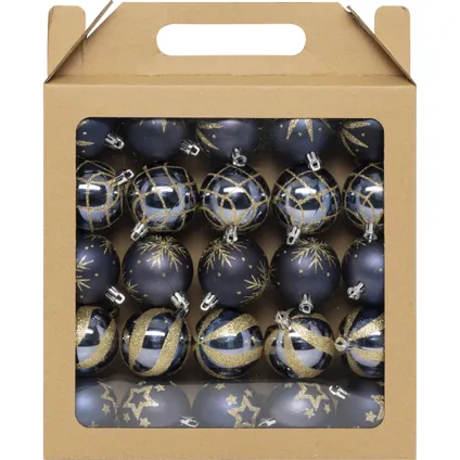 Feeric Christmas gedecoreerde kerstballen -25x - 6cm - blauw 4