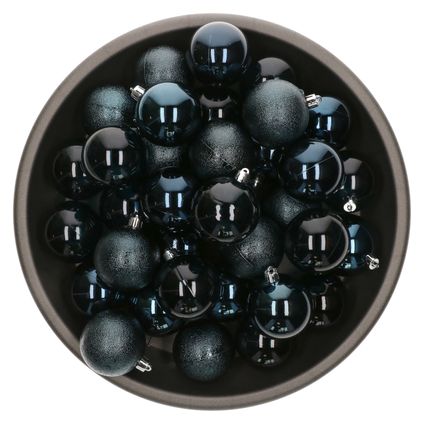 Decoris kunststof kerstballen - 25x stuks - 8 cm -donkerblauw