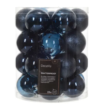 Decoris kunststof kerstballen - 25x stuks - 8 cm -donkerblauw 2