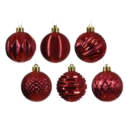 Decoris kunststof kerstballen luxe- 12x- 8 cm -rood 2