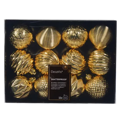 Decoris kunststof kerstballen luxe- 12x- 8 cm -goud 2