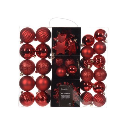 Decoris kerstballen en ornamenten - 40x - kunststof - rood - mix