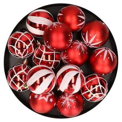 Feeric Christmas gedecoreerde kerstballen -25x - 6cm - rood