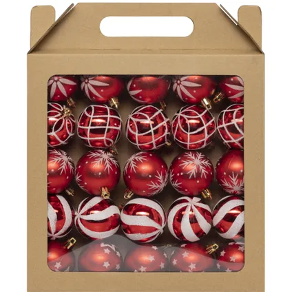 Feeric Christmas gedecoreerde kerstballen -25x - 6cm - rood 3