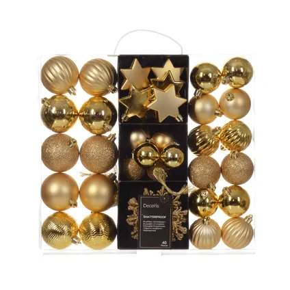 Decoris kerstballen en ornamenten - 40x - kunststof - goud - mix