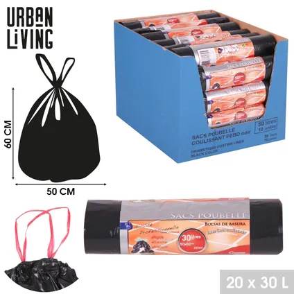 Urban Living afvalzakken/vuilniszakken - 20x stuks - 30 liter - trekbandsluiting 2
