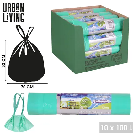 Urban Living afvalzakken/vuilniszakken - 10x stuks - 100 liter - trekbandsluiting 2
