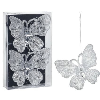 Christmas Decoration kersthangers vlinders - 2x- kunststof -15 cm