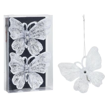Christmas Decoration kersthangers vlinders - 2x- kunststof -15 cm